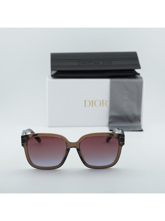 Dior DIORSIGNATURE S7F 64FB Sunglasses Shiny Brown Square Frame, Bordeaux Lenses main image 11